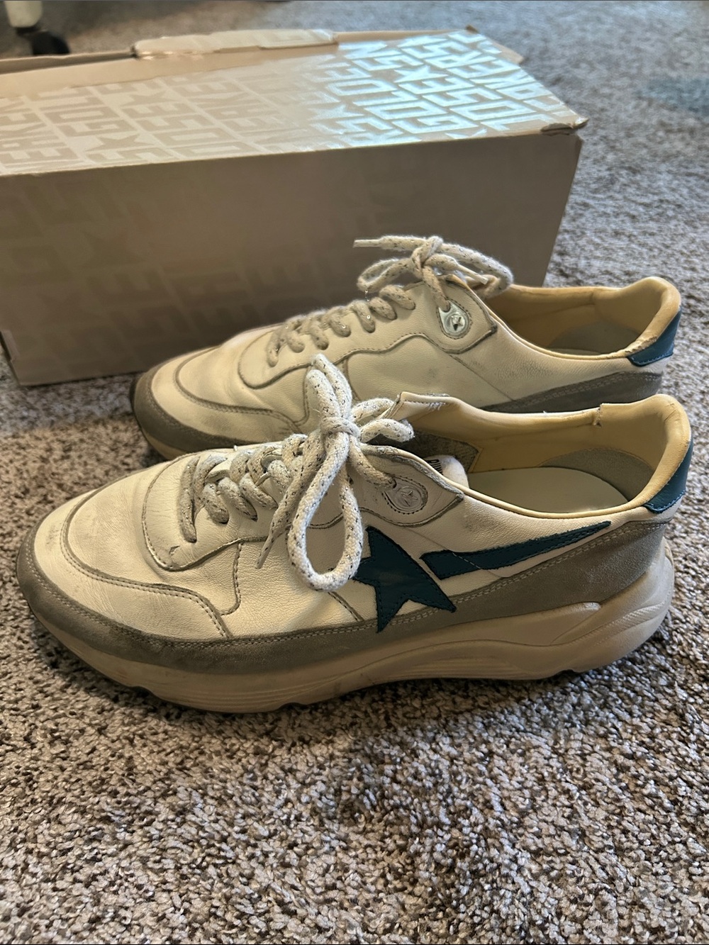 Golden Goose White and Teal Men's Sneakers